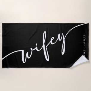 Toalha Wifey Beach, preta e branca, presente para 