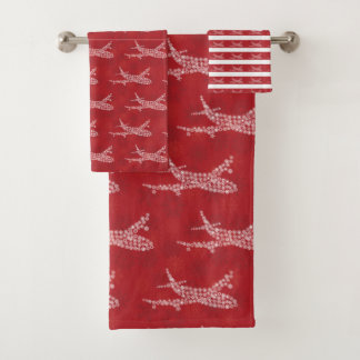 Toalhas Avião floco de neve em vermelho. Conjunto de toalh