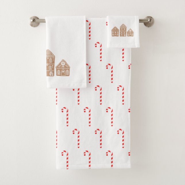 Toalhas Candy Cane Gingerpão Padrão de Banho Conjunto (Insitu)