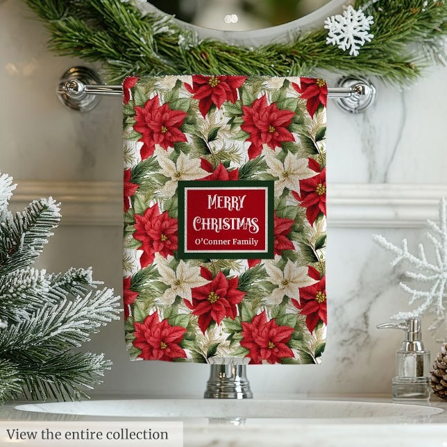 Toalhas com Nome Personalizado Acento de Grinalda  (Custom Name Towels Christmas Wreath Accent)