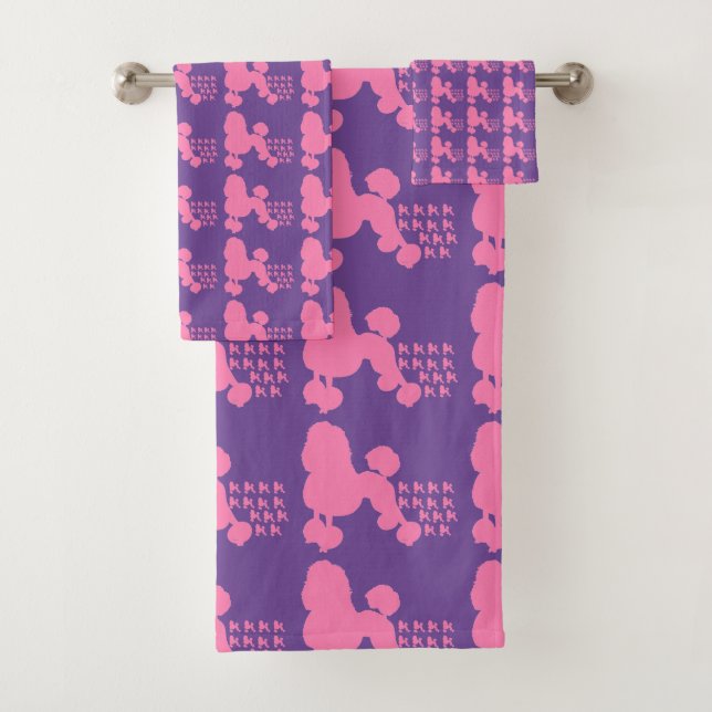 Toalhas Conjunto de Bandas de Poodle Rosa Púrpura (Insitu)