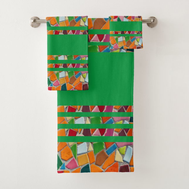 Toalhas Conjunto de Bandeja de Padrão Mosaico Verde (Insitu)