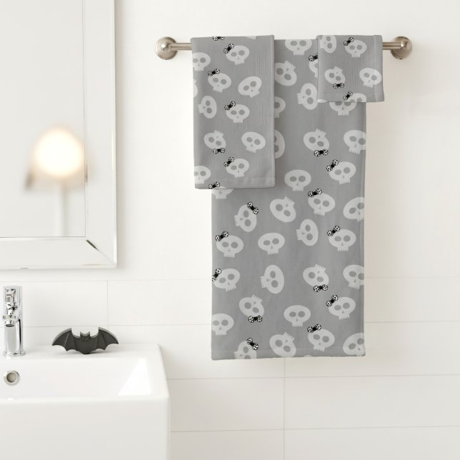 Toalhas Conjunto de bandeja do Arco do crânio do Halloween (Cute and spooky bath towels for your Halloween bathroom)