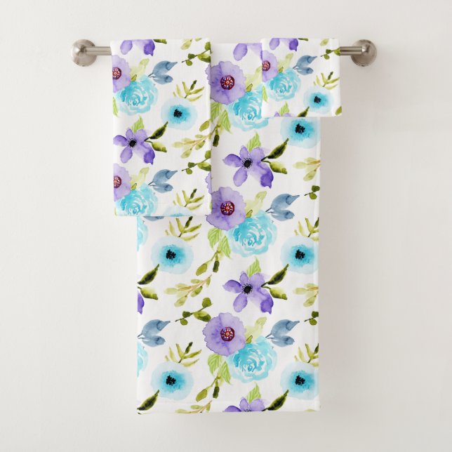 Toalhas Conjunto de Bandeja Floral de Cor Violeta Azul (Insitu)