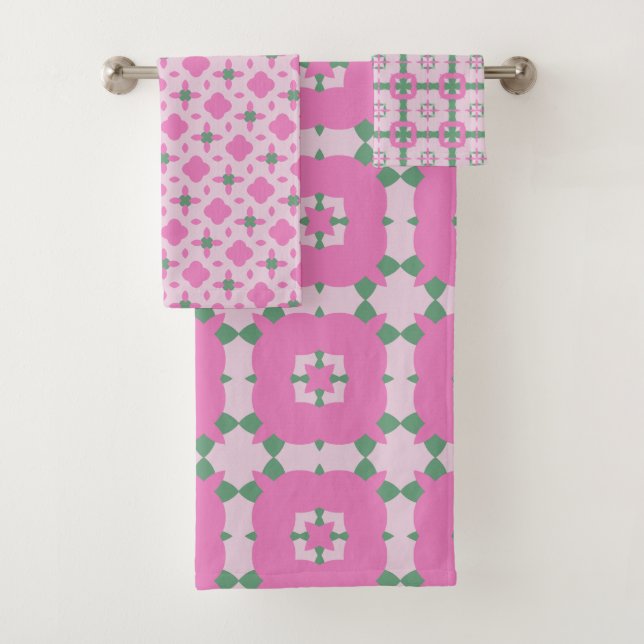 Toalhas Conjunto de Bandejas de Banheiro, rosa-abstrato e  (Insitu)