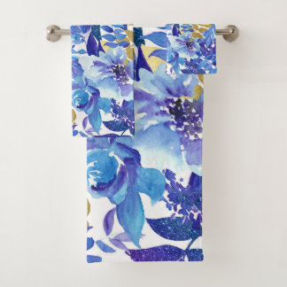 Toalhas Conjunto de Bandejas Florais Azul e Dourada Elegan