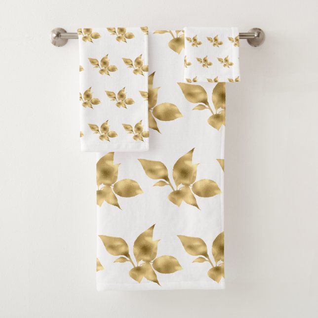 TOALHAS CONJUNTO DE BANHEIRA DE FOLHA BRANCA DOURADA ELEGA (Insitu)