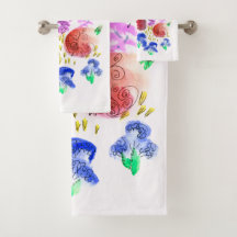 Conjunto de Banheiras Florais Coloridas Negrito