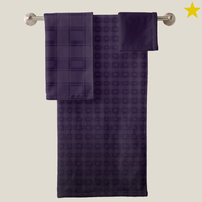 Toalhas Conjunto de Banho Roxo Escuro com Padrão Xadrez Gr (Criador carregado)