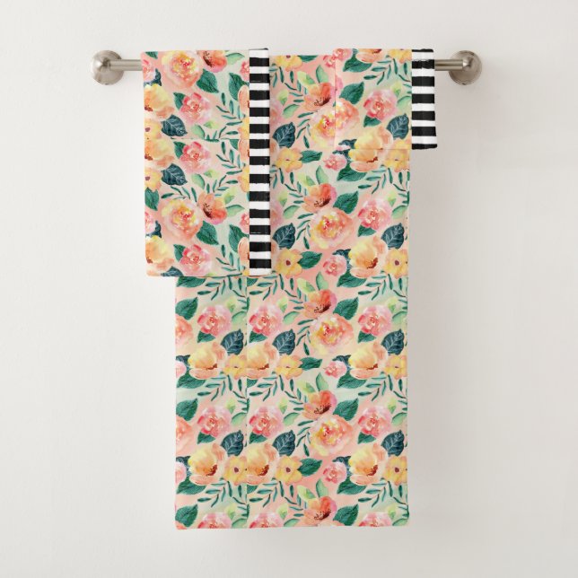 Toalhas Conjunto de Padrões Florais Corais com Faixa B&W (Insitu)