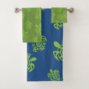 Toalhas Conjunto de padrões verde e azul da tartaruga