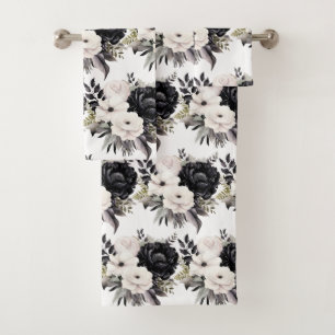 Toalhas Conjunto de Rosas Florais Elegante Preto e Branco