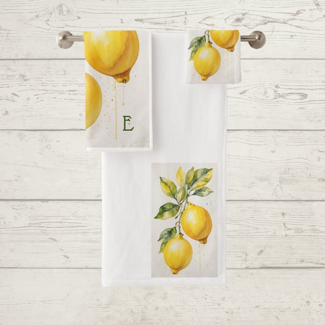 Toalhas Conjunto de Torres Monograma Moderno de Zistia Lem (Zesty lemons towel set with monogram)