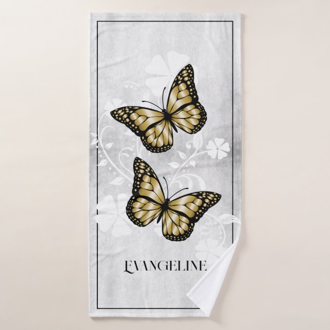 Toalhas Conjunto Dourado de Bandeja Floral da Borboleta (Toalha de Banho)