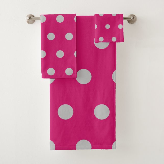 Toalhas de Banho com Bolinhas (Rosa Neon e Cinza) (Insitu)