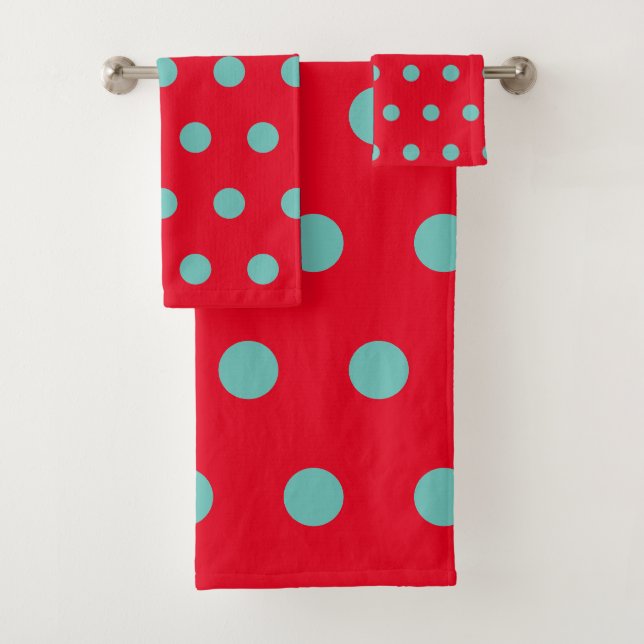 Toalhas de Banho com Bolinhas (Vermelho e Aquamari (Insitu)
