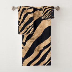 Toalhas de banho da zebra pretas e olhar da folha