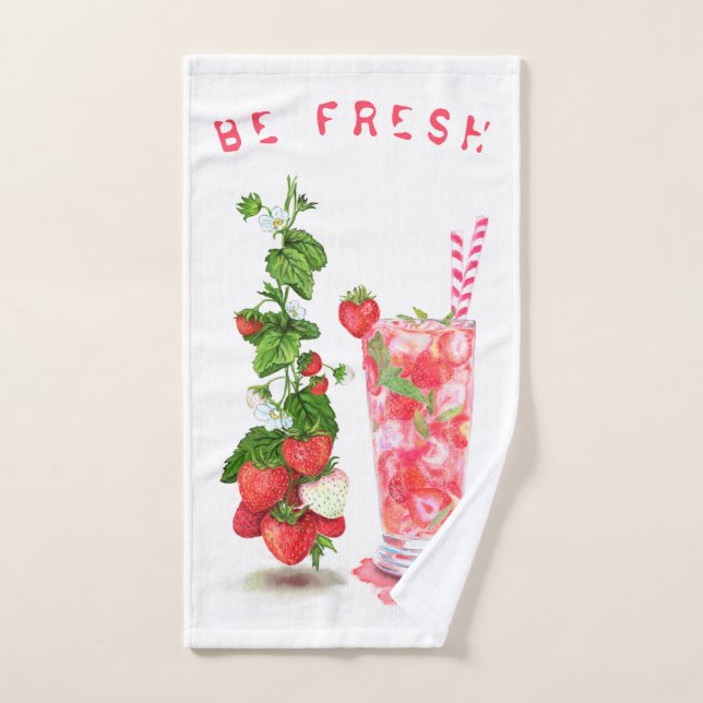 Toalhas de banho de morango fresco - Texto persona (Toalha de mão)