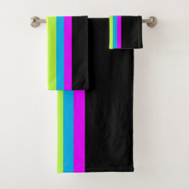 Toalhas de Banho Listras Retrô (Preto e Neon Multi