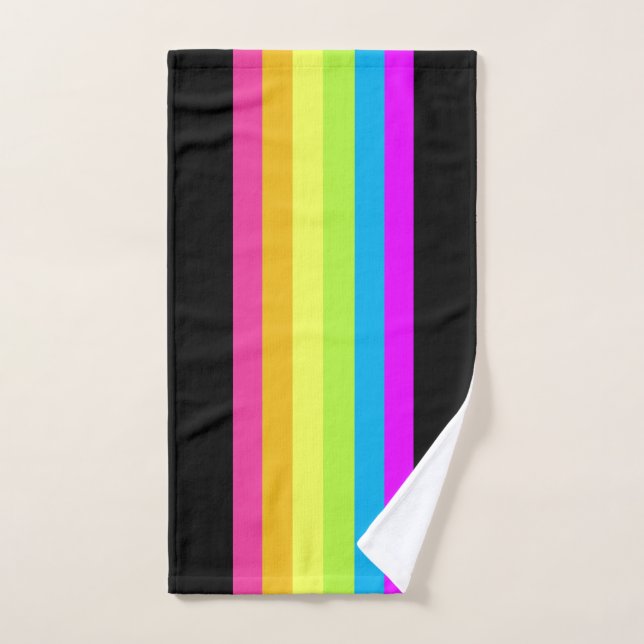 Toalhas de Banho Listras Retrô (Preto e Neon Multi (Toalha de mão)
