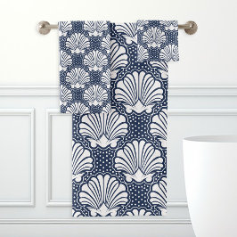 Toalhas de Banho Navy & White Seashell 