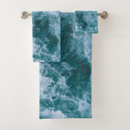 Toalhas de banho: oceano, mar, ondas, azul, ciano