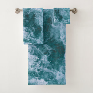 Toalhas de banho: oceano, mar, ondas, azul, ciano