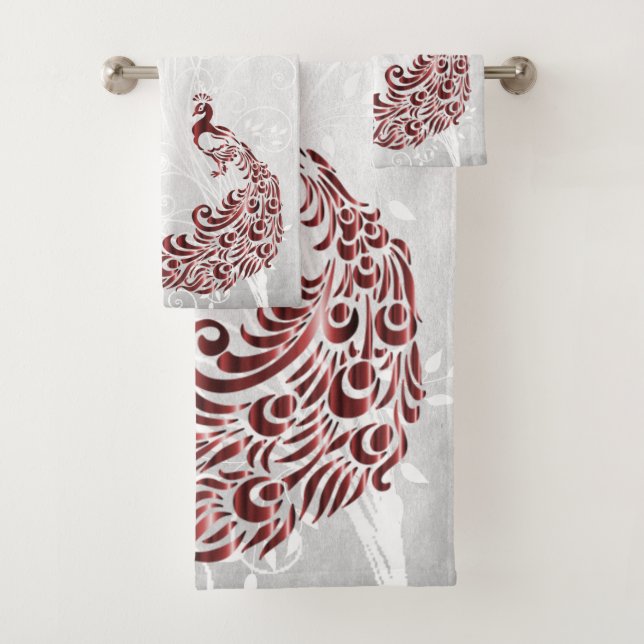 Toalhas de Banho Personalizadas de Peacock Vermelh (Insitu)