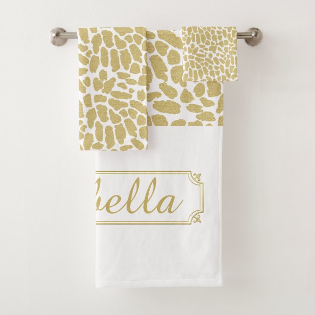 Toalhas de Banho Personalizadas Douradas e Brancas (Insitu)