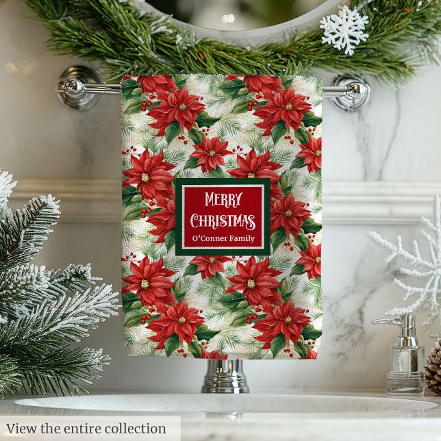 Toalhas de Natal Elegantes Vermelho Verde Design F (Elegant Christmas Towels Red Green Floral Design)