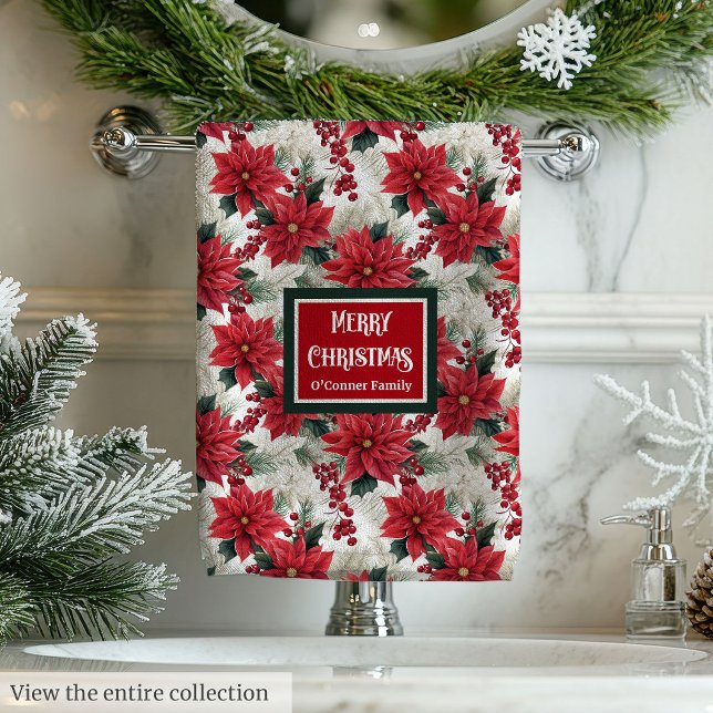 Toalhas de Natal Florais Chic Vermelho Verde Prese (Floral Christmas Towels Chic Red Green Gift)