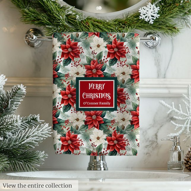 Toalhas de Natal Vermelho Verde Chic Estilo Grinal (Red Green Christmas Towels Chic Wreath Style)