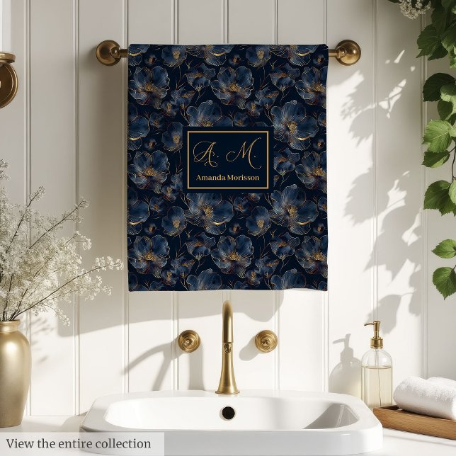 Toalhas de Nave Personalizadas Chic Flor de Ouro P (Personalized Navy Towels Chic Gold Flower Gift)