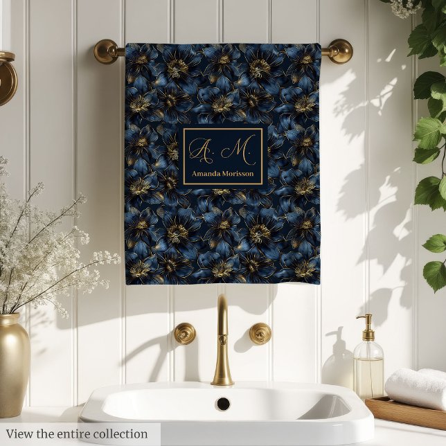 Toalhas Douradas Navy Elegantes com Nome Personali (Elegant Navy Gold Towels Custom Name Gift Idea)