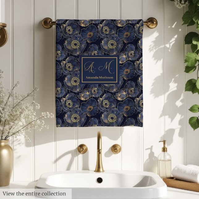 Toalhas Elegantes Douradas Chic Navy Design de Pre (Chic Navy Gold Towels Elegant Custom Gift Design)