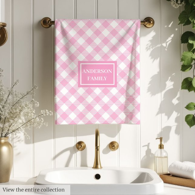 Toalhas Estéticas Personalizadas Xadrez Rosa Claro (Personalized Aesthetic Towels Light Pink Tartan)