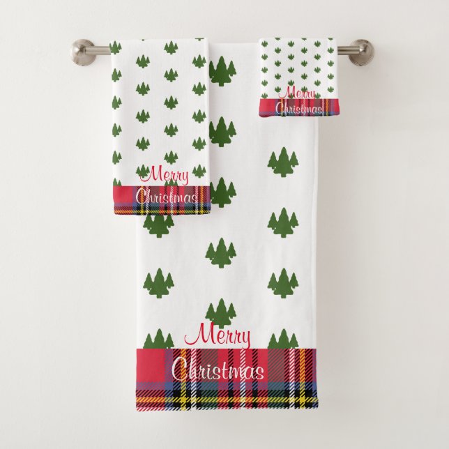 Toalhas Feliz Natal Árvores Verdes Xadrez Conjunto de Toal (Insitu)