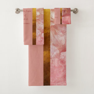 Toalhas Flores de Fé (Peach/Dourado) Conjunto de Bandejas