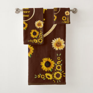 Toalhas Girassol castanho e amarelo Conjunto de três peças