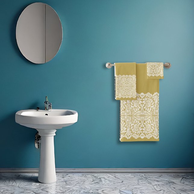 Toalhas Lace branco claro e claro no conjunto DOURADO de t (Criador carregado)