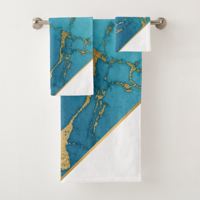TOALHAS LUXE TEAL BRANCO MARBO DOURADO CONJUNTO DE TOWEL (Insitu)