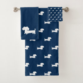 Toalhas Marinho Azul Dachshund 3 partes Conjunto de Bandej