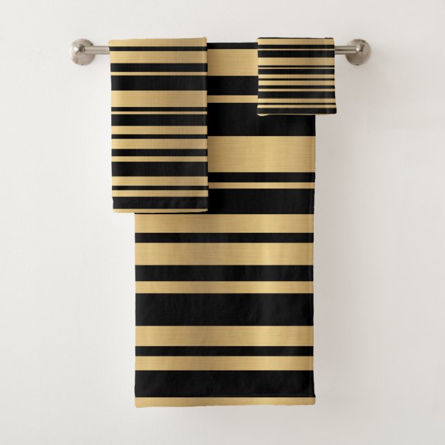 Toalhas Modernas Listradas de Preto e Dourado (Insitu)