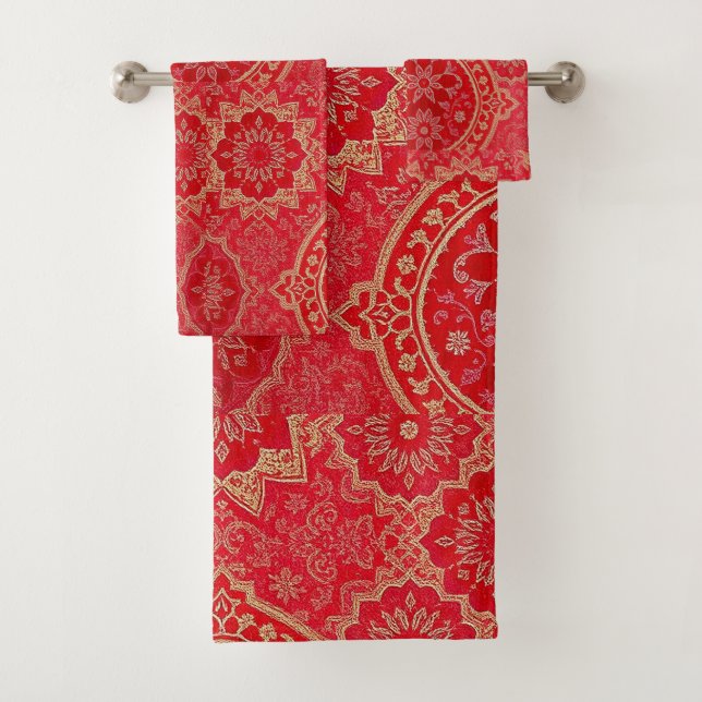 Toalhas Padrão do Ouro Vermelho ORIENTAL - Conjunto de toa (Insitu)