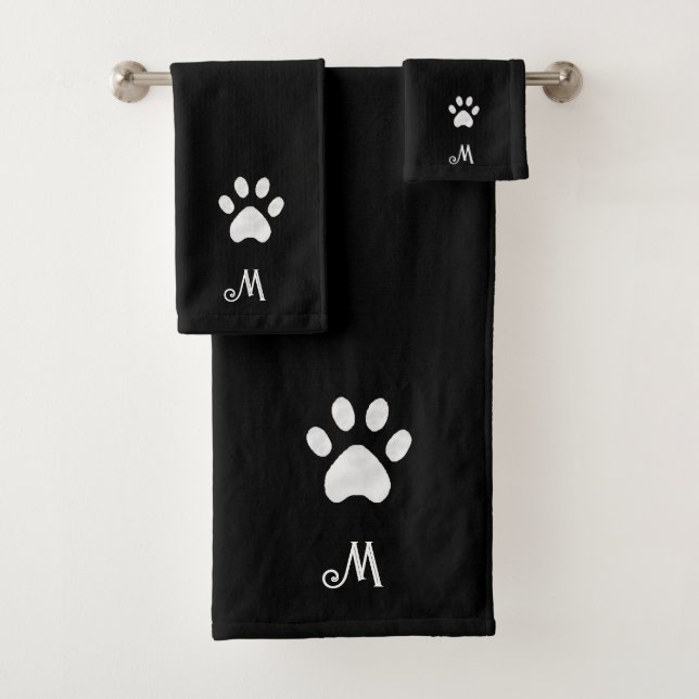 Toalhas Pet Paw & Monograma no Conjunto de Torres Pretas (Insitu)
