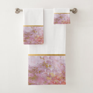TOALHAS RETRO MARBLE PINK MERMAID INSPIRADO CONJUNTO DE BA