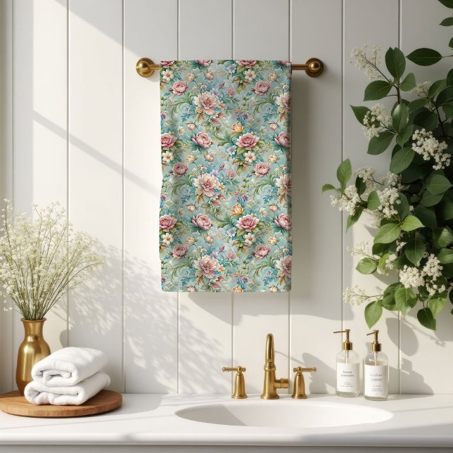Toalhas Rococó Tendências Florais Pastel Charme Ba (Trendy Rococo Towels Pastel Floral Bathroom Charm)