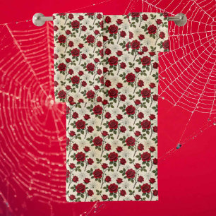 Toalhas Rosás Vermelhas e Teias de Aranha Conjunto de To