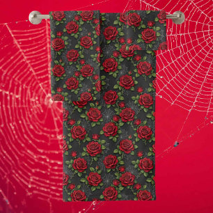 Toalhas Rosas Vermelhas e Teias de Aranha Conjunto de To