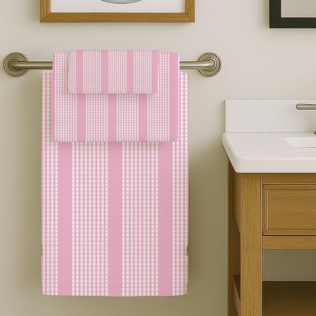 Toalhas Xadrez Rosa Elegantes Suaves Banheiro Mode (Elegant Pink Plaid Towels Soft Modern Bathroom)
